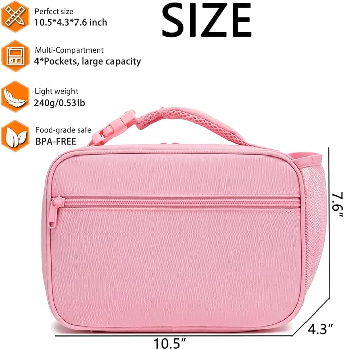 Insulated Lunch Box for School, Thermal Reusable Durable Freezable Lunch Bags for Kids Boys Girls Men Women - Small Soft Cooler Portable Lunch Tote Kit for Work Picnic Travel,Pink
