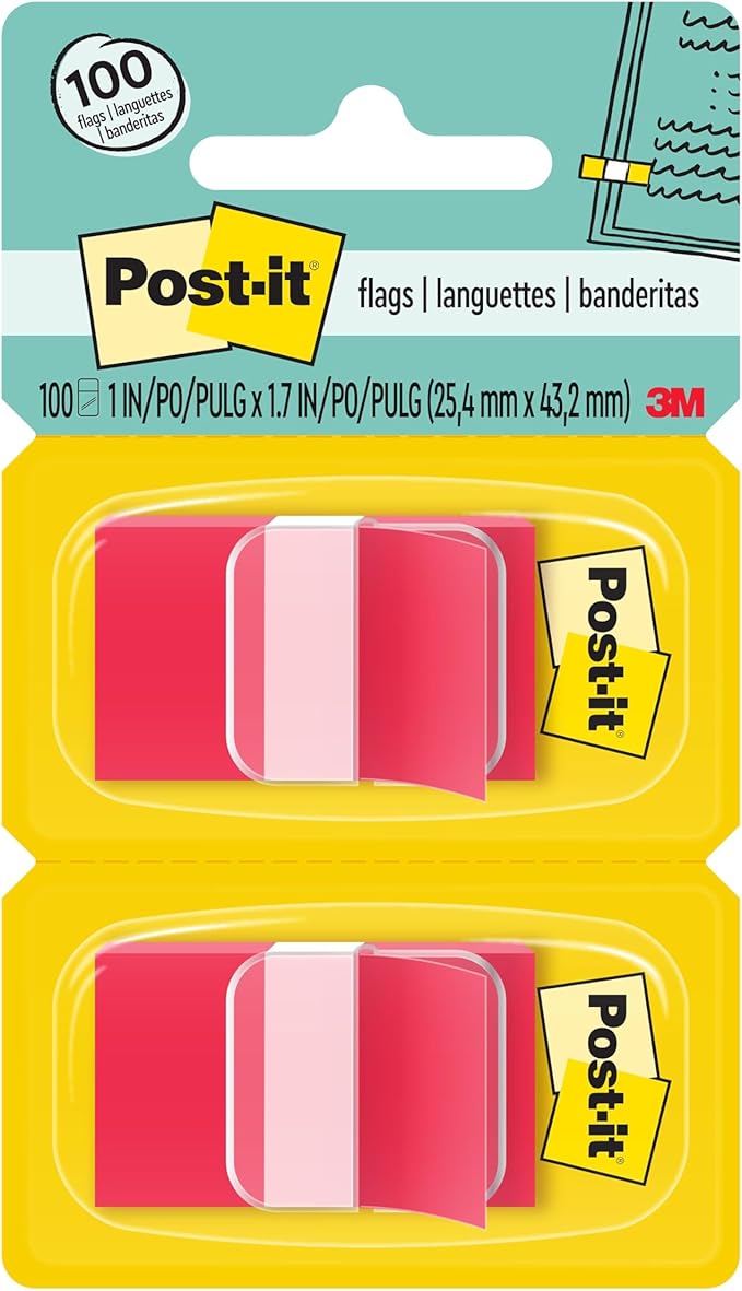 Post-it Flags, 50/Dispenser, 2 Dispensers/Pack, 1 in Wide, Red (680-RD2)