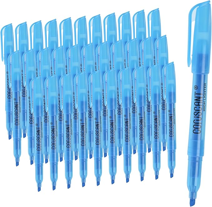 coruscant Blue Highlighters Bright Colors, 32 Packs, Chisel Tip Marking, Quick Drying, No Bleed for Teacher Organizing and Coloring in the Home, School, Office