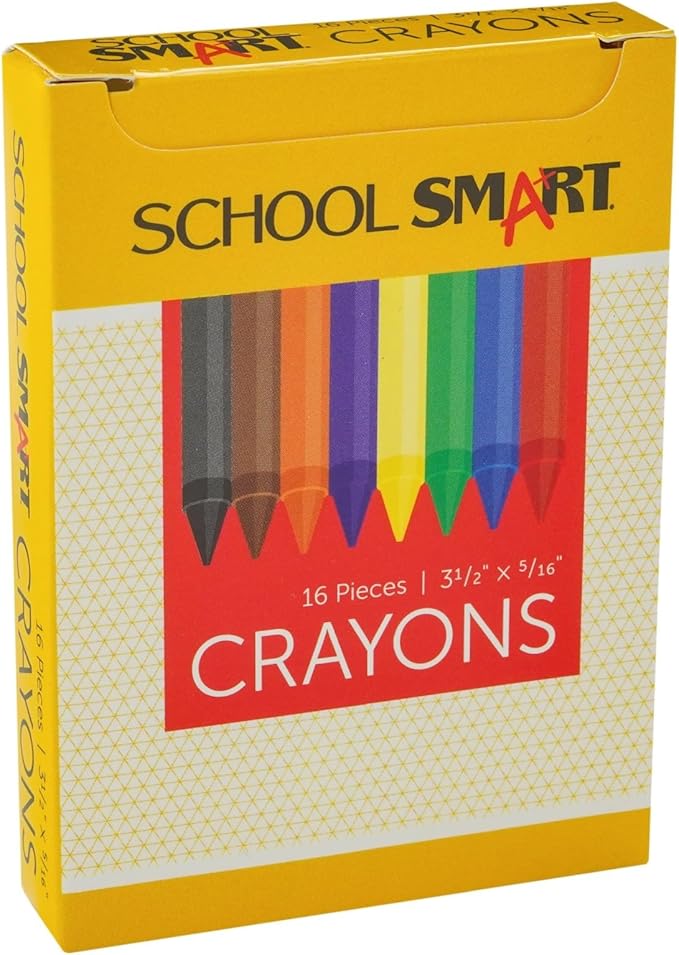 School Smart Classic Crayon Set with Tuck Box for Schools, Home, and More, Assorted Colors, Pack of 16