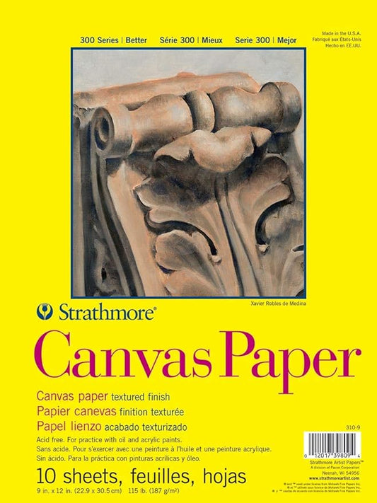Strathmore 300 Series Canvas Paper Pad, Glue Bound, 9x12 inches, 10 Sheets (115lb/187g) - Artist Paper for Adults and Students - Acrylic and Oil Paints