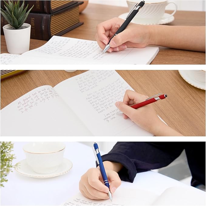 Gel Ink Pens, 12 Pcs, Fine Point, Smooth Writing, Screens & Touch Compatible, Black, Red & Blue, 0.7 mm, Gift & Office Accessory
