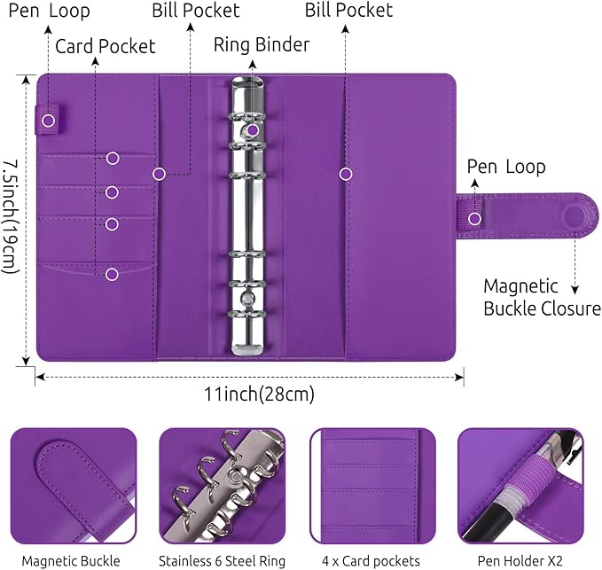 SKYDUE Budget Binder, Money Saving Binder with Zipper Envelopes, Cash Envelopes and Expense Budget Sheets for Budgeting (Violet)