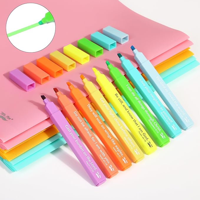 Mr. Pen- Bible Highlighters with Bible Verses, 8 Pack, Tropical Colors, Aesthetic Highlighters, Markers No Bleed Through
