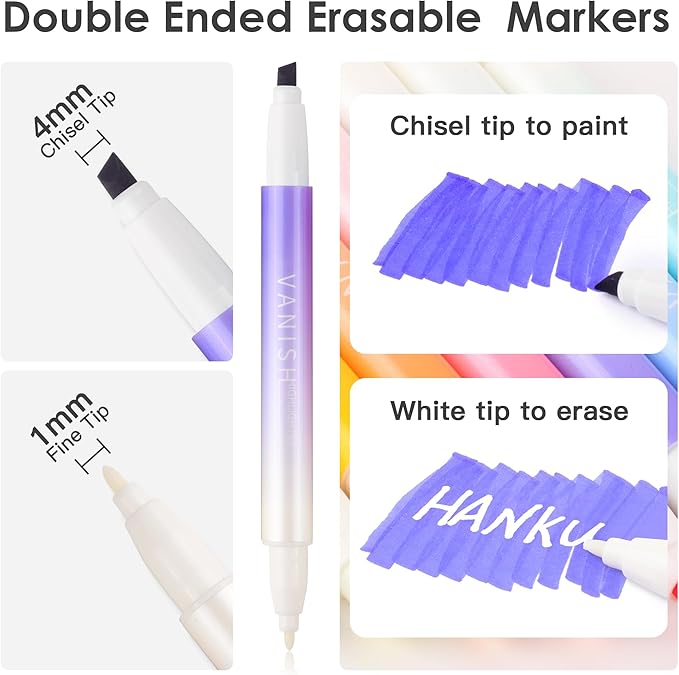 Erasable Highlighters Assorted Colors 12 Pack, Dual Tip Erasable Markers Pens, Chisel Tip Smooth Writing Highlighters Journaling Supplies Planner Accessaries