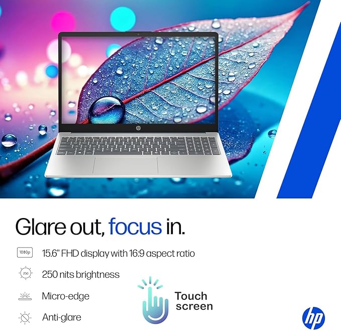 HP 15 AI-Powered Copilot Laptop, 15.6" FHD Touchscreen, 8-Cores Intel Core i3-N305 Processor, 16GB RAM, 512GB PCIe SSD, HDMI, HD Camera, Numeric Keypad, Wi-Fi 6, Windows 11 Home, Blue
