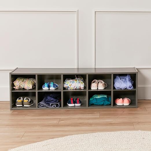 ECR4Kids Streamline 10 Cubby Tray Storage Cabinet, 2x5, Classroom Furniture, Grey Wash