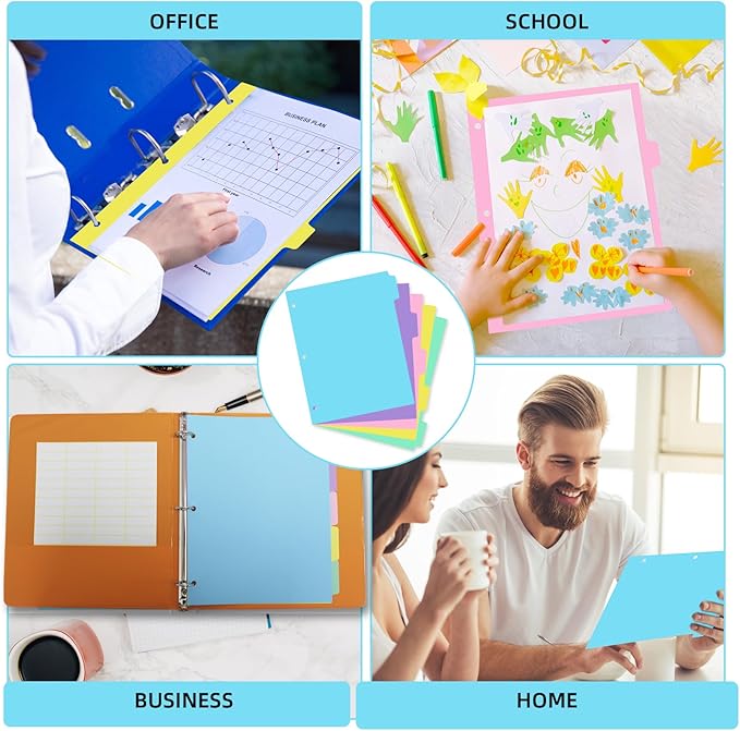 5 Tab Binder Dividers with Tabs,for 3 Ring Binder,Plastic File Dividers, Multicolor,Letter Size,3 Sets