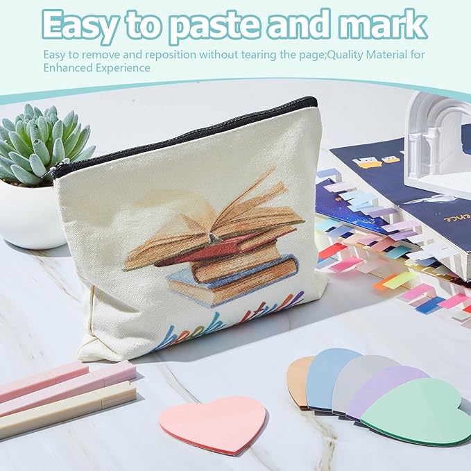 Book Annotation Kit, Aesthetic Bible Study Journaling Kit, 2640 Pcs Sticky Tabs, 300 Sticky Notes, 11 Gel Ink Pen, 12 Highlighter Marker, Pencil Case Pouch for Book Lover(Heart)