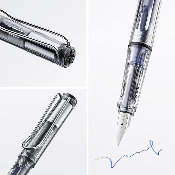 LAMY safari vista - Fountain Pen with ergonomic grip & polished steel nib in size F - ideal for any Writing & Calligraphy - including LAMY T 10 blue cartridge - Right-Handed