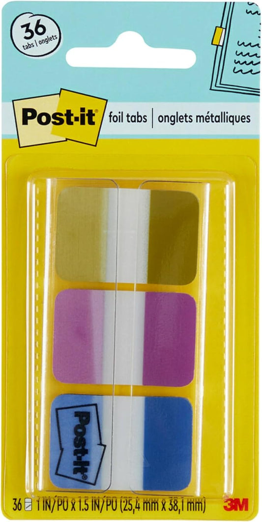 Post-it Foil Tabs, Iridescent Colors, 36 Tabs/Pack, 1 in x 1.5 in (686-FLOPBT)