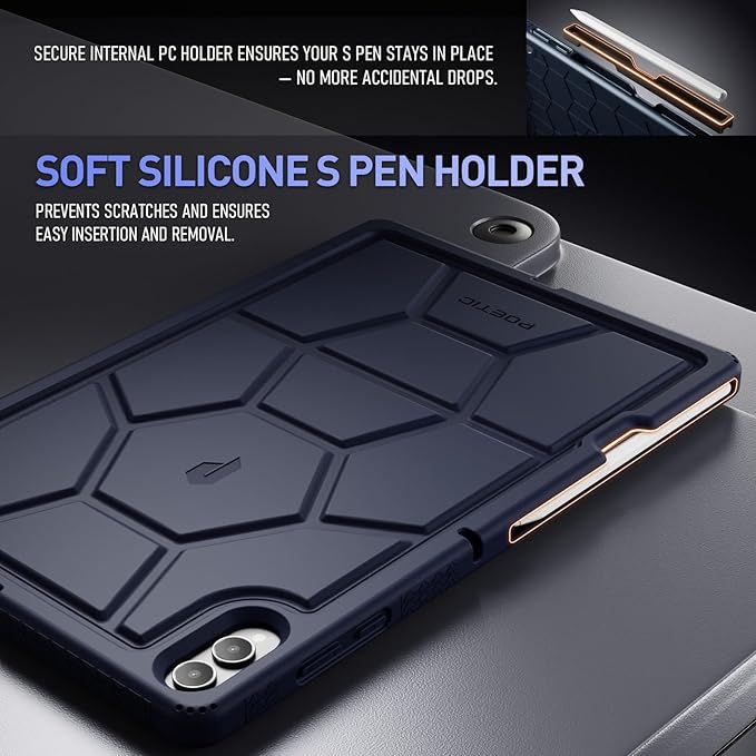 Poetic TurtleSkin Case for Samsung Galaxy Tab S11 Ultra (2025 Release) 14.6 inch Case with S Pen Holder, Heavy Duty Shockproof Kids Friendly Protective Silicone Cover, Navy Blue