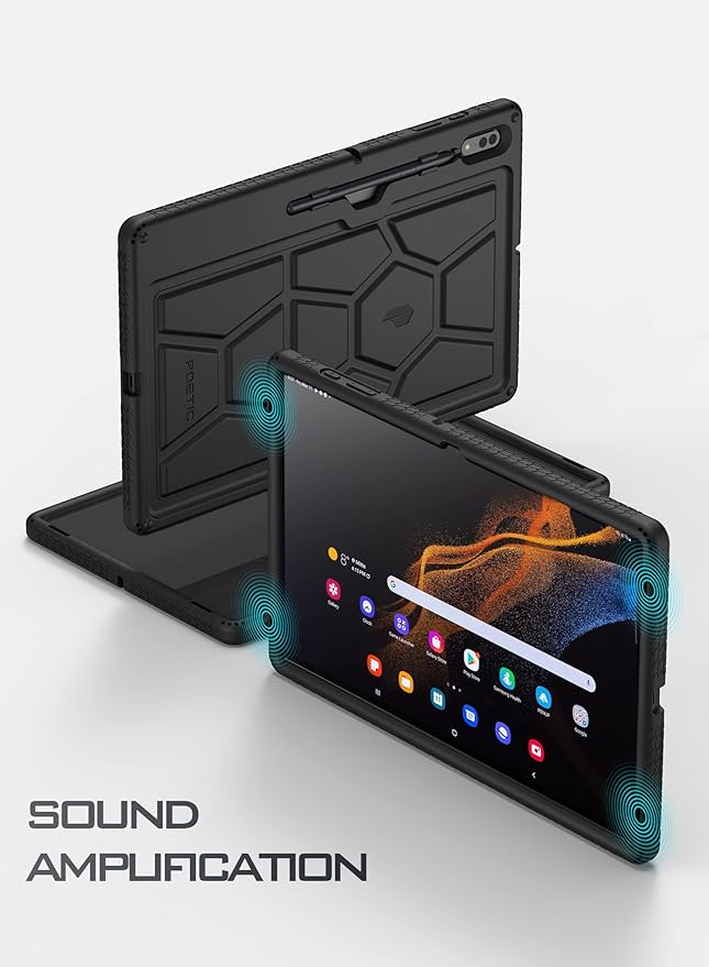 Poetic TurtleSkin Case Designed for Samsung Galaxy Tab S8 Ultra 14.6 Inch 2022, Heavy Duty Shockproof Rugged Kids Friendly Drop Protection Silicone Cover, Black