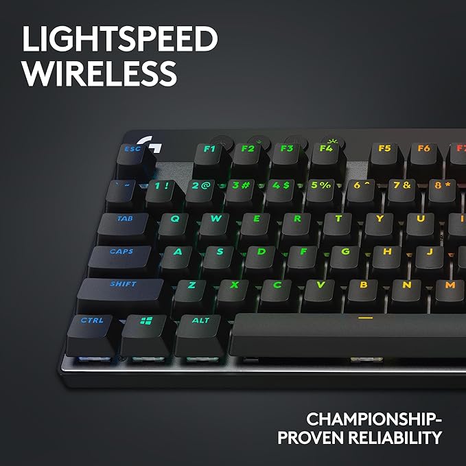 Logitech G PRO X TKL Lightspeed Wireless Gaming Keyboard, Ultra-Portable Tenkeyless Design, LIGHTSYNC RGB, PBT keycaps, Clicky Switches (GX Blue) - Black