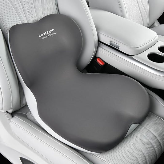 Coverado Seat Cushion and Lumbar Support Pillow One Piece for Car Office Chair, Ergonomic Memory Foam Desk Chair Cushion Back Support Pillow, Sciatica & Back & Tailbone Pain Relief Cushion-Gray
