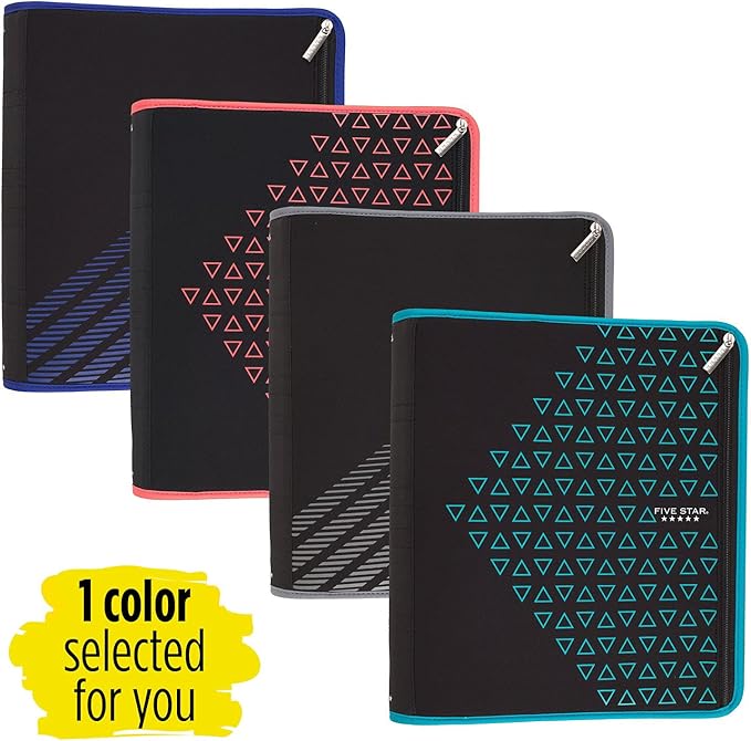 Five Star Zipper Binder, 2 Inch 3 Ring Binder, Xpanz Expandable with Interior Pockets, Assorted Colors, Color Selected For You, 1 Count (29040)