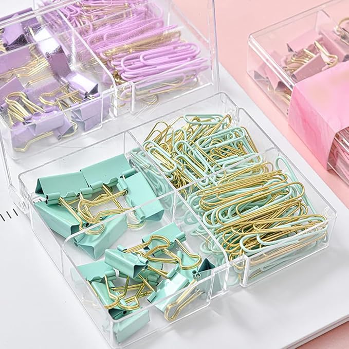 155 Pcs Paper Binder Clips Set Assorted Size Binder Paperclips Candy Color Paper Clips Document Organization Binder Clips with Container Pink