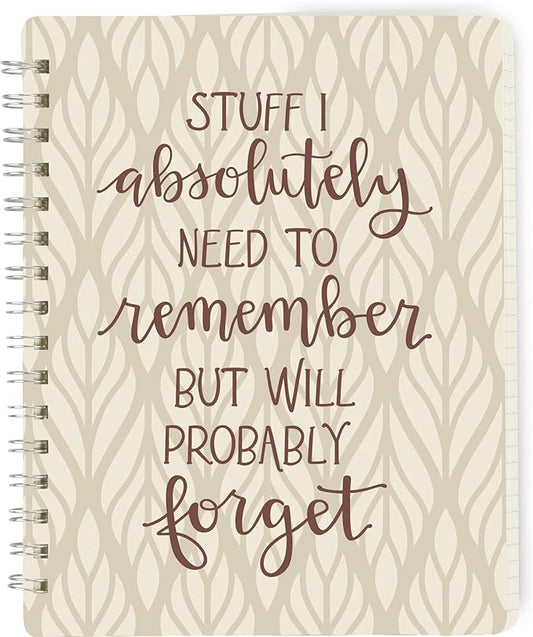 Fun & Stylish Spiral Notebook from Primitives by Kathy, Stuff I Will Forget, 120 Lined Pages for Easy Writing, 5.75 by 7.5 Inches, Funny Everyday Gift Ideas, Hand Illustrated Design, Leaf Pattern