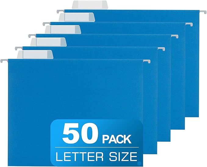 Blue Hanging File Folders,50 Packs Reinforced Hanging Folders,Designed for Bulky Files,Filing Cabinet,1/5 Adjustable Tabs for Office,School,Home