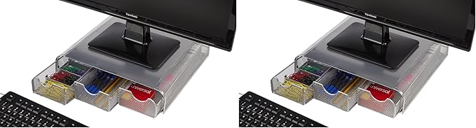 Mind Reader Perch Monitor Stand Desk Organizer, Silver Metal Mesh (Pack of 2)