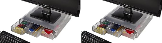 Mind Reader Perch Monitor Stand Desk Organizer, Silver Metal Mesh (Pack of 2)