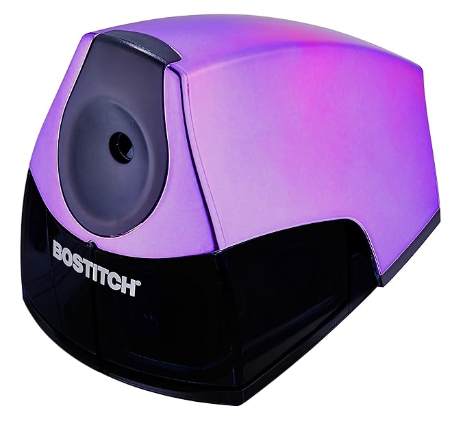 Bostitch Office Electric Pencil Sharpener, Heavy Duty Powerful Stall-Free Motor, High Capacity Shavings Tray, Metallic Purple