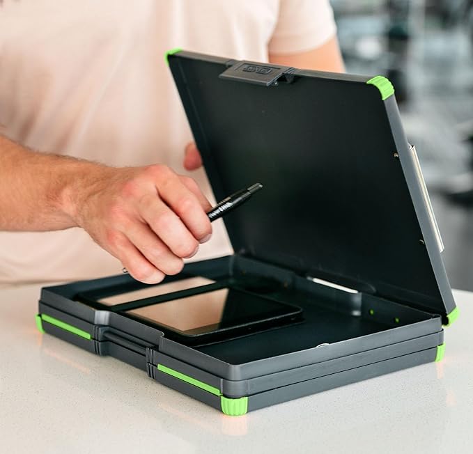 Dexas Duo Clipcase, Double Sided Clipboard Design, Portable Clipboards 13”x10” Gray/Green, Combine Style and Functionality Office Supplies for Nursing, School, Work, Trades, Home Office