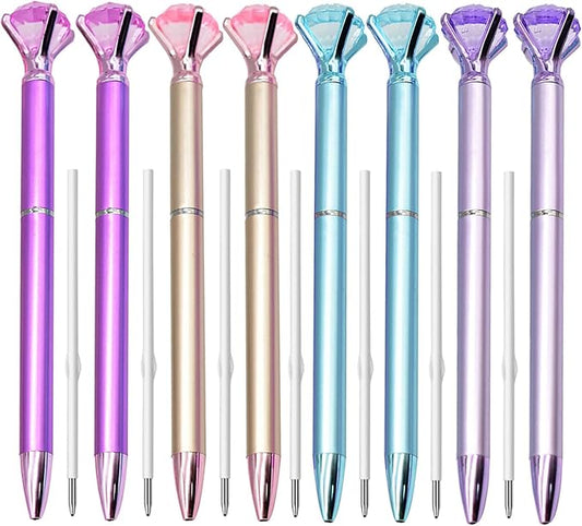 Maydahui 12 PCS Big Diamond Retractable Ballpoint Pen with 12 PCS Pen Refills Gem Pens Rhinestones Crystal Bling Plated Metal Color Black Gel Ink Ballpen for Women Students Girls