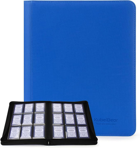 Toploader Binder – 360 Capacity, Zippered Trading Card Holder for MTG, Sports & Collectible Cards – Acid-Free, Durable & Travel-Friendly Storage (Blue dots, Toploader Binder)
