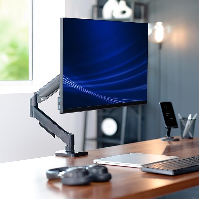 VIVO Single Monitor Stand, Fully Adjustable Arm for 17 to 32 inch Screen, Mechanical Articulating Desk Mount, Gaming and Office Setups, VESA 75x75, 100x100, Max 19.8 lbs, Classic, Black, STAND-V001O