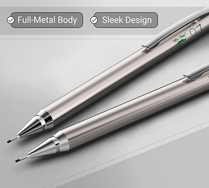 Mr. Pen- Metal Mechanical Pencils, 0.7mm, 2 Pack, Lead Pencil, Mechanical Pencil Metal Mechanical Pencil Mechanical, Mechinal Pencils, Mechanical Drafting Pencil