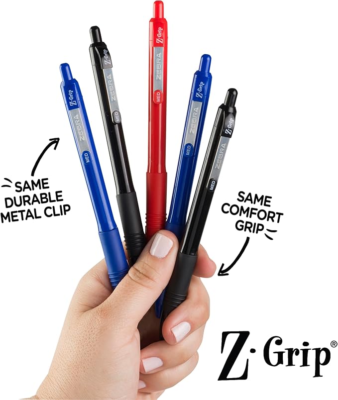 Zebra Pen Z-Grip Recycled Retractable Ballpoint Pens,1.0mm, Black Ink, Durable Metal Clip, 68% Recycled (GRS Certified; Global Recycled Standards), School & Office Supplies, 12-Pack (20610)