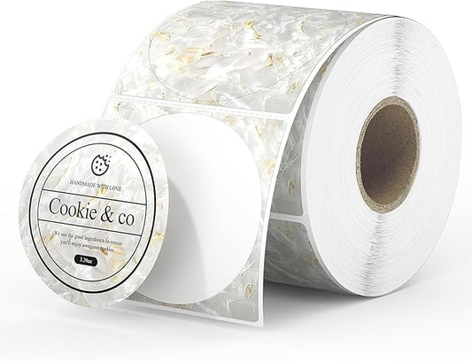 MUNBYN 2 Inch Round Shell Texture Thermal Labels, Waterproof Circle Stickers for Small Business, 500 Labels/Roll (White)
