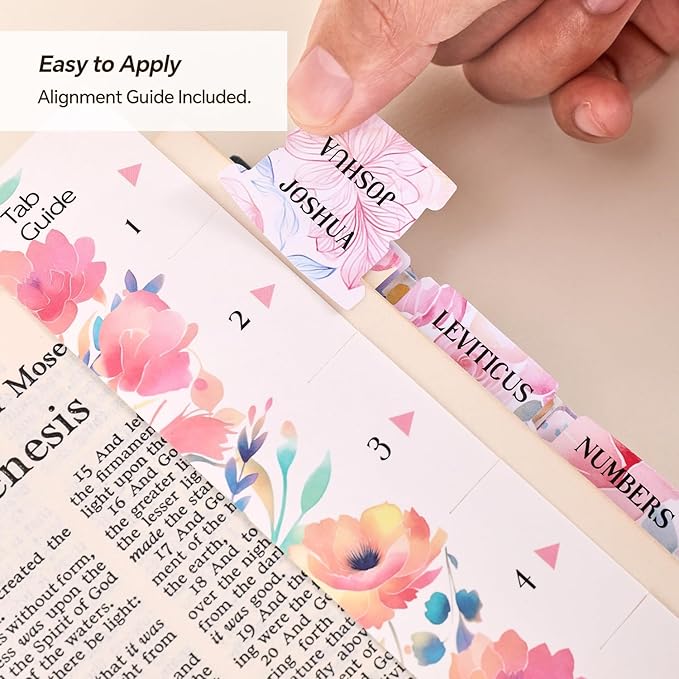 Bible Tabs for Women, 66 Large Print Laminated Bibles Chapters Index Tabs and 39 Blank Dividers Sticky Labels, Cute Beauty Bloom Bible Study Supplies, Journaling Accessories, Christian Gifts for Men