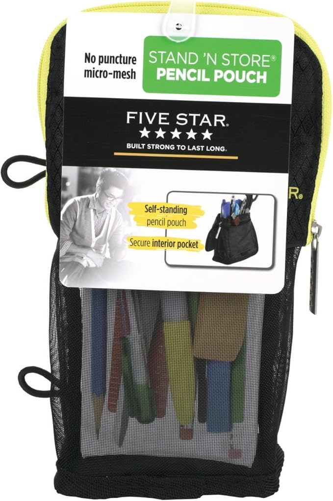 Five Star Pencil Pouch, Pen Case, Fits 3 Ring Binder, Stand 'N Store, Black/Yellow (50516CC8)