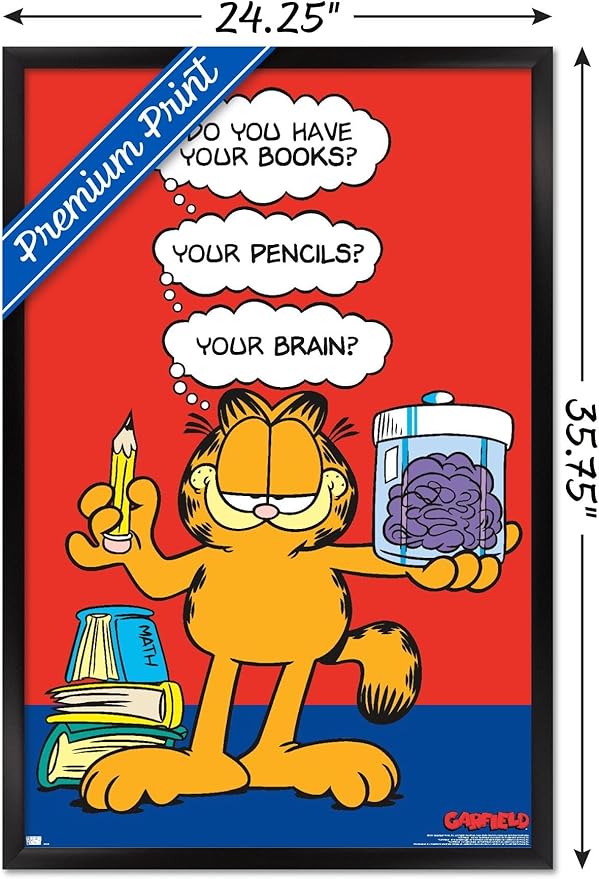 Garfield - Brain Wall Poster, 34L" x 22.4W", Black Framed Version