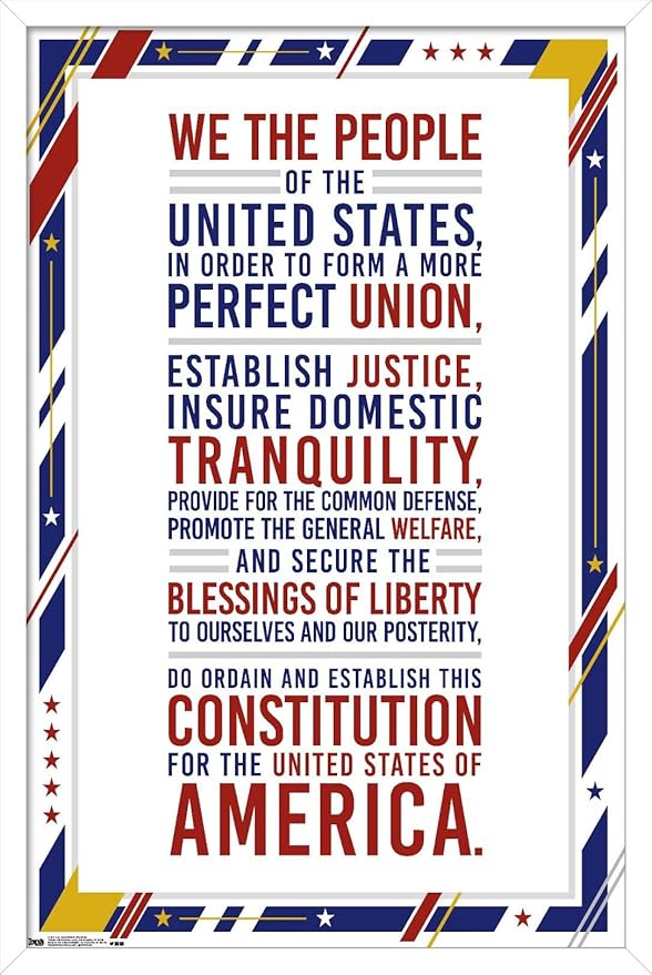 Trends International The United States Of America - Constitution Preamble Wall Poster, 22.375" x 34", White Framed Version