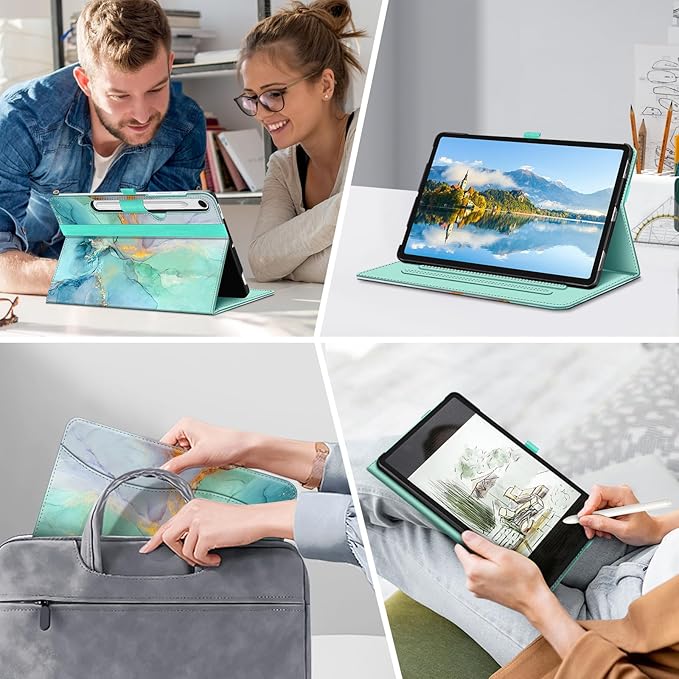 Fintie Case for Samsung Galaxy Tab S10 Lite/ S10 FE/ S9 FE 5G 10.9 Inch/Tab S9 11 Inch with S Pen Holder, Multi-Angle Viewing Protective Cover with Pocket, Auto Sleep/Wake, Emerald Marble