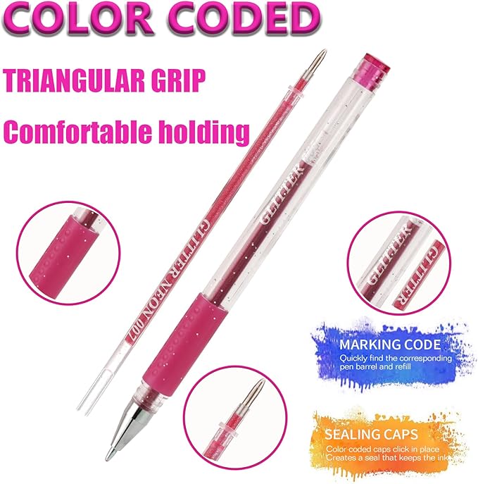 48 Pack Red Pink Gel Pens, 24 Colored Gel Pen with 24 Refills,40% More Ink Write Smooth for Adults Coloring Books Drawing Doodling Scrapbooks Bullet Journaling