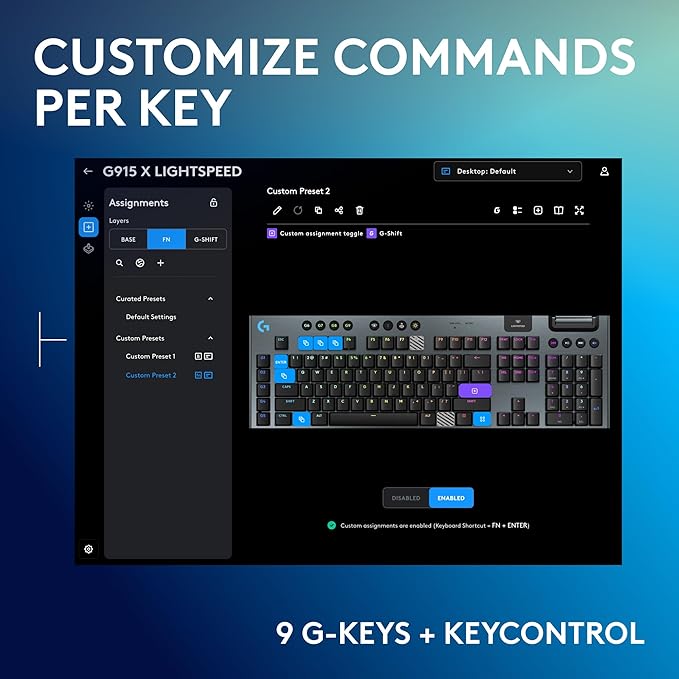 Logitech G915 X Lightspeed Low-Profile Wireless Gaming Keyboard, Double-Shot PBT Keycaps, Fully Programmable Keys, RGB Backlighting, Sleek Aluminum Finishing, GL Brown Tactile Switches-PC/Mac - Black