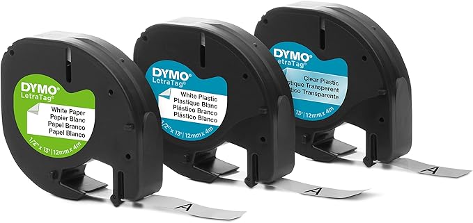 DYMO LT Labels Variety Pack 1/2-Inch x 13-Foot Rolls Black Print 3 Rolls for LetraTag Label Makers