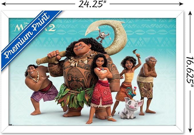 Disney Moana 2 - Group Wall Poster, 22.4L" x 14.7W", White Framed Version