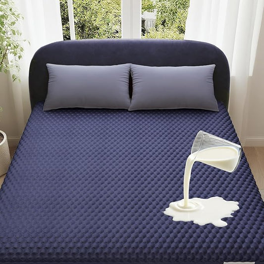 OhGeni 100% Waterproof Mattress Protector, Full-Navy Blue Size Mattress Pad, Fits 6"-20" Mattresses with Deep Pocket, Cooling, Breathable Fitted Sheets, Soft Bed Cover, Noiseless, Machine Washable