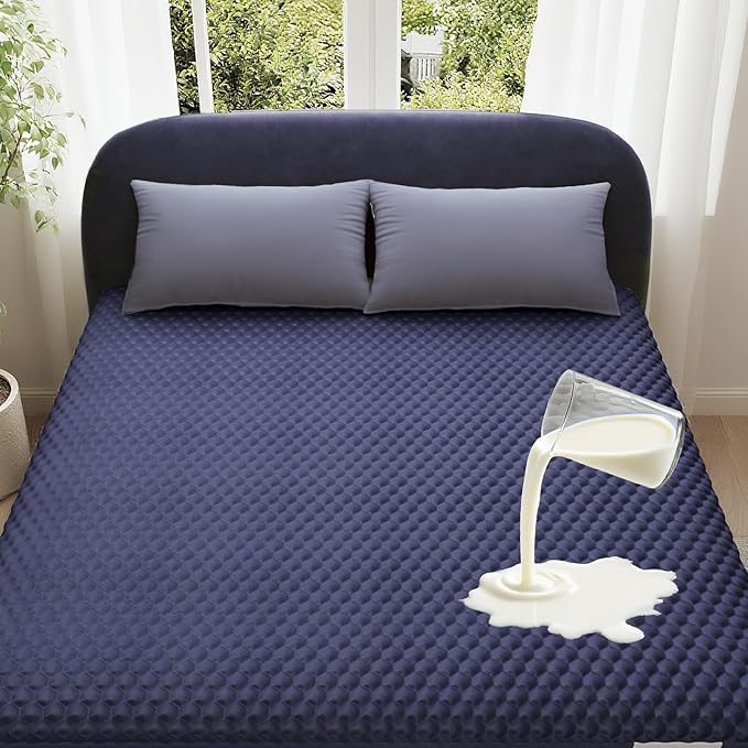 OhGeni 100% Waterproof Mattress Protector, King-Navy Blue Size Mattress Pad, Fits 6"-20" Mattresses with Deep Pocket, Cooling, Breathable Fitted Sheets, Soft Bed Cover, Noiseless, Machine Washable