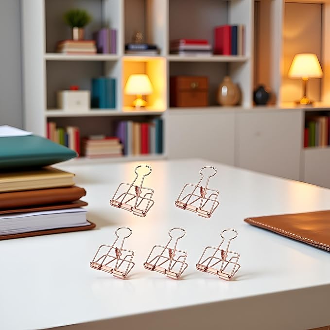 5Pcs Rose Gold Multifunctional Paper Clips with Metal Hollowed Card Bill Note Clip Clamp Office Stationary Binder and Paper Clips,Clips, Clamps and Rings