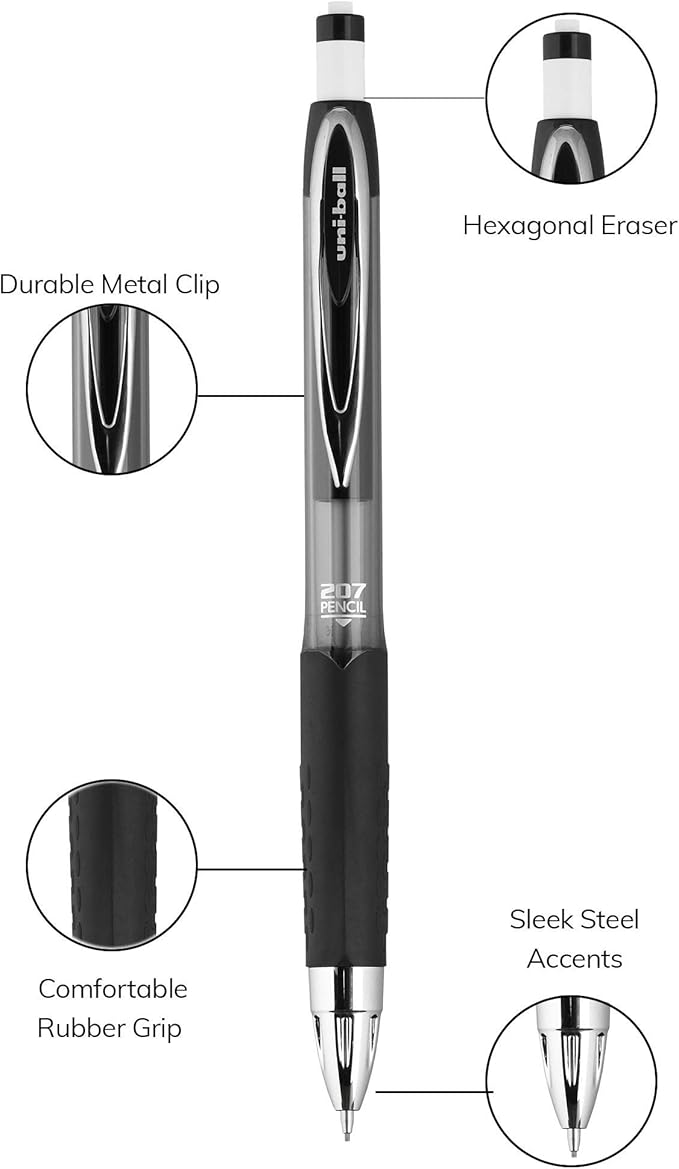 uniball 207 Mechanical Pencil, 0.7 Mm, Hb (#2), Black Lead, Black Barrel, Dozen