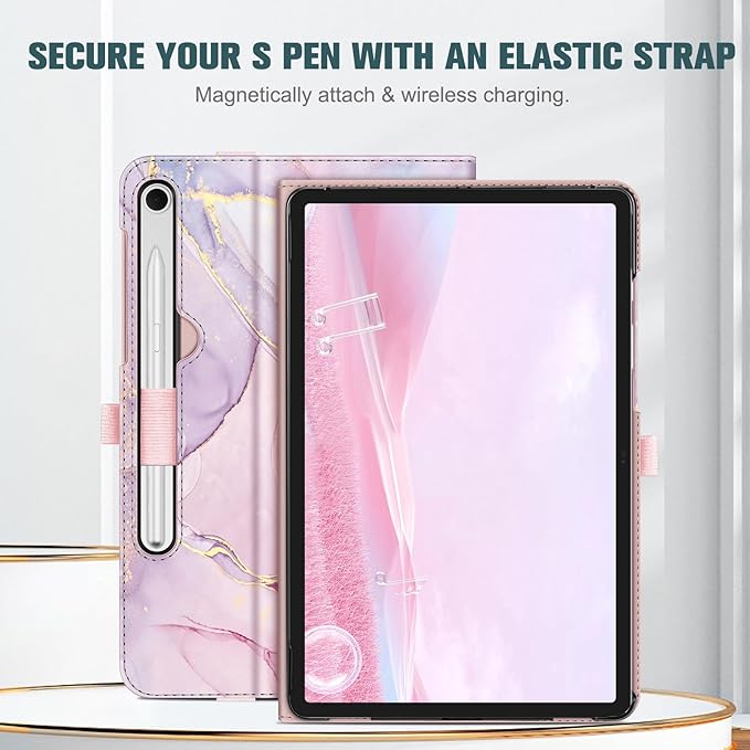 Fintie Case for Samsung Galaxy Tab S10 Lite/ S10 FE/ S9 FE 5G 10.9 Inch/Tab S9 11 Inch with S Pen Holder, Multi-Angle Viewing Protective Cover with Pocket, Auto Sleep/Wake, Dreamy Marble