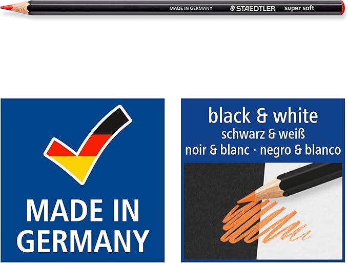 Staedtler Super Soft Color Pencils, For Light & Dark Paper, Bright and Blendable, 12 Assorted Colors in Box, 149C C12