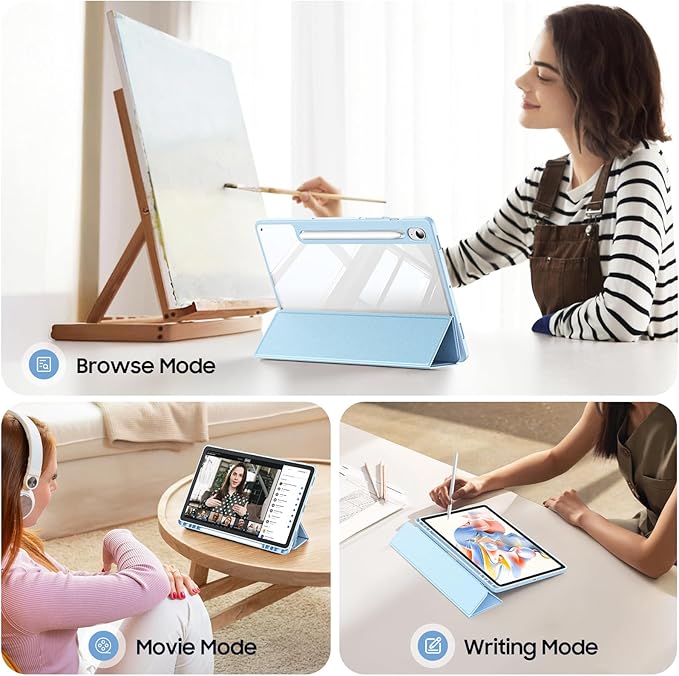 Fintie Hybrid Slim Case for Samsung Galaxy Tab S10 Lite/ S10 FE/ S9 FE 10.9 Inch/Tab S9 11 Inch with S Pen Holder, Shockproof Cover with Clear Transparent Back Shell, Auto Wake/Sleep, Blue