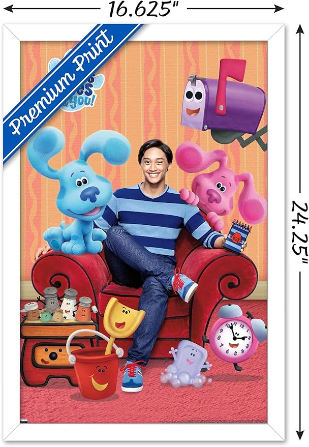 Nickelodeon Blue's Clues - Group Wall Poster, 22.4L" x 14.7W", White Framed Version